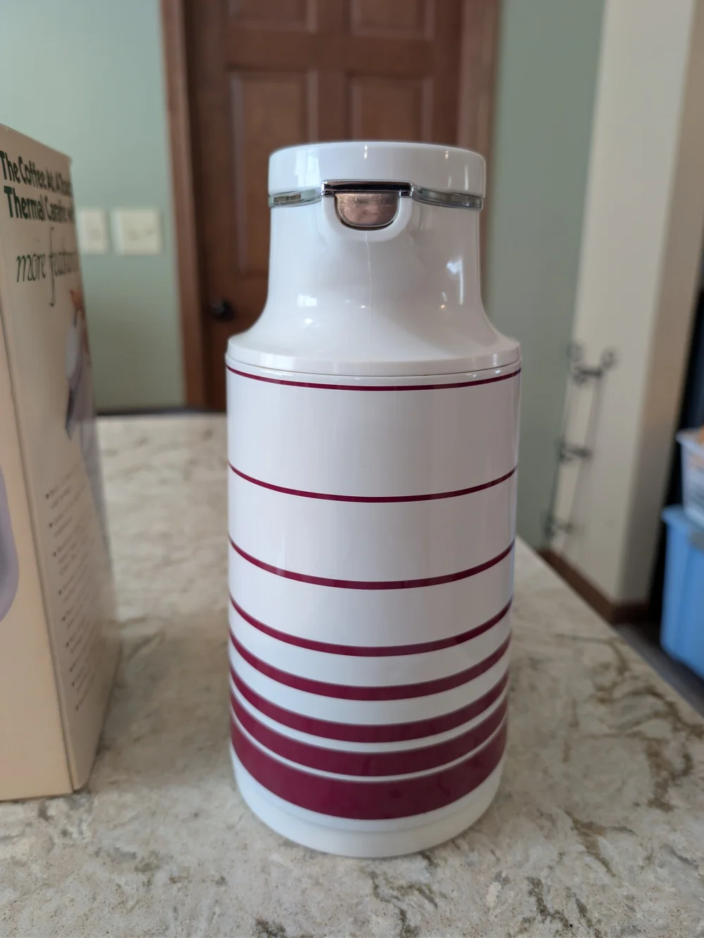 White and Burgundy Striped Thermal Carafe - Coffee At A Touch
